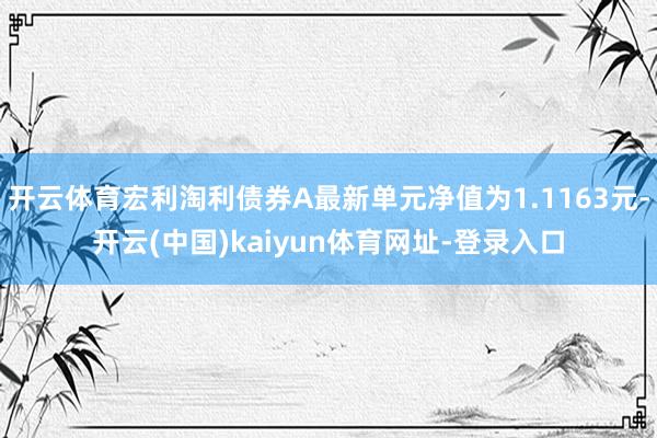开云体育宏利淘利债券A最新单元净值为1.1163元-开云(中国)kaiyun体育网址-登录入口